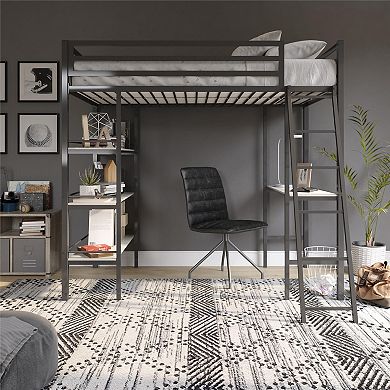 Little Seeds Nova Metal Twin Loft Bed with Shelves