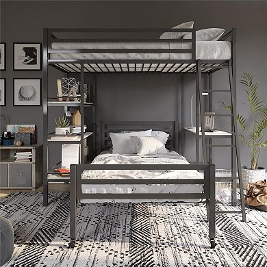 Little Seeds Nova Metal Twin Loft Bed with Shelves
