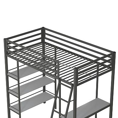 Little Seeds Nova Metal Twin Loft Bed with Shelves