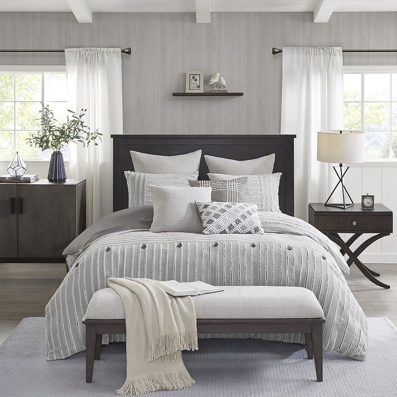 Madison Park Signature Essence Clip Jacquard Comforter Set with Shams, Grey, King