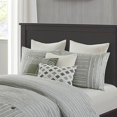 Madison Park Signature Essence Cotton Clip Stripe Jacquard Comforter Set with Shams and Decorative Pillows