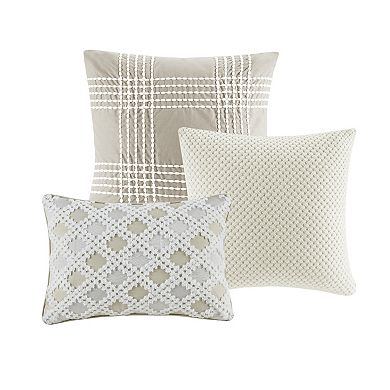 Madison Park Signature Essence Cotton Clip Stripe Jacquard Comforter Set with Shams and Decorative Pillows