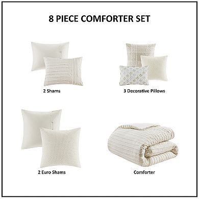 Madison Park Signature Essence Cotton Clip Stripe Jacquard Comforter Set with Shams and Decorative Pillows