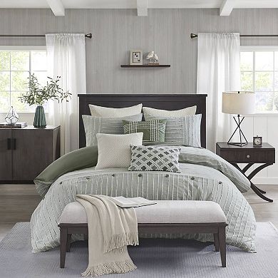 Madison Park Signature Essence Cotton Clip Stripe Jacquard Comforter Set with Shams and Decorative Pillows