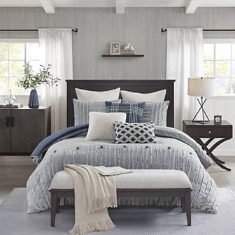 Madison Park Signature Essence Clip Stripe Jacquard Cotton Comforter Set with Throw Pillows