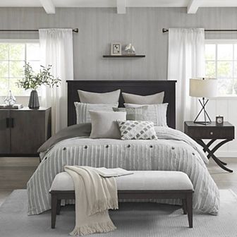 Madison Park Signature Essence Clip Stripe Jacquard Cotton Comforter Set with Throw Pillows