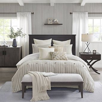 Madison Park Signature Essence Clip Stripe Jacquard Cotton Comforter Set with Throw Pillows