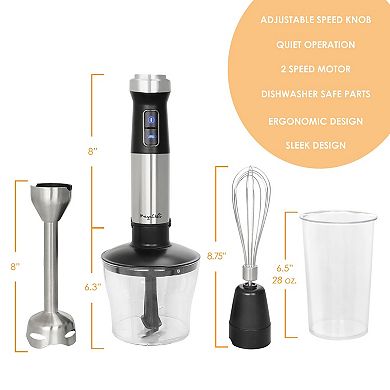 MegaChef 4-in-1 Immersion Hand Blender with Speed Control