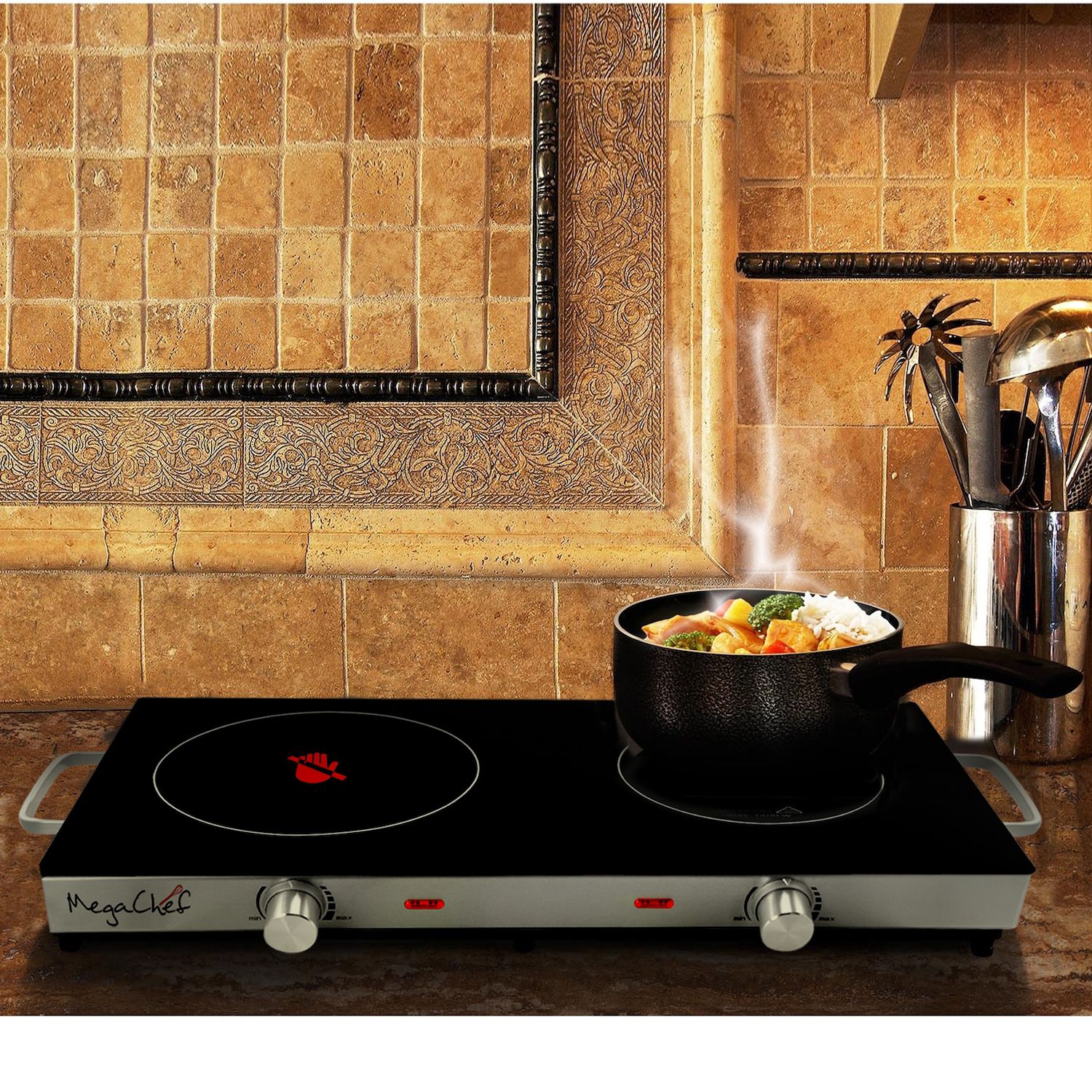 OVENTE Countertop Infrared Double Burner, 1500W Electric Hot Plate A