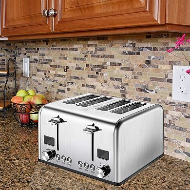 MegaChef 9-in. 4-Slice Stainless Steel Toaster