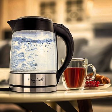 MegaChef 1.8-Liter Glass & Stainless Steel Electric Tea Kettle