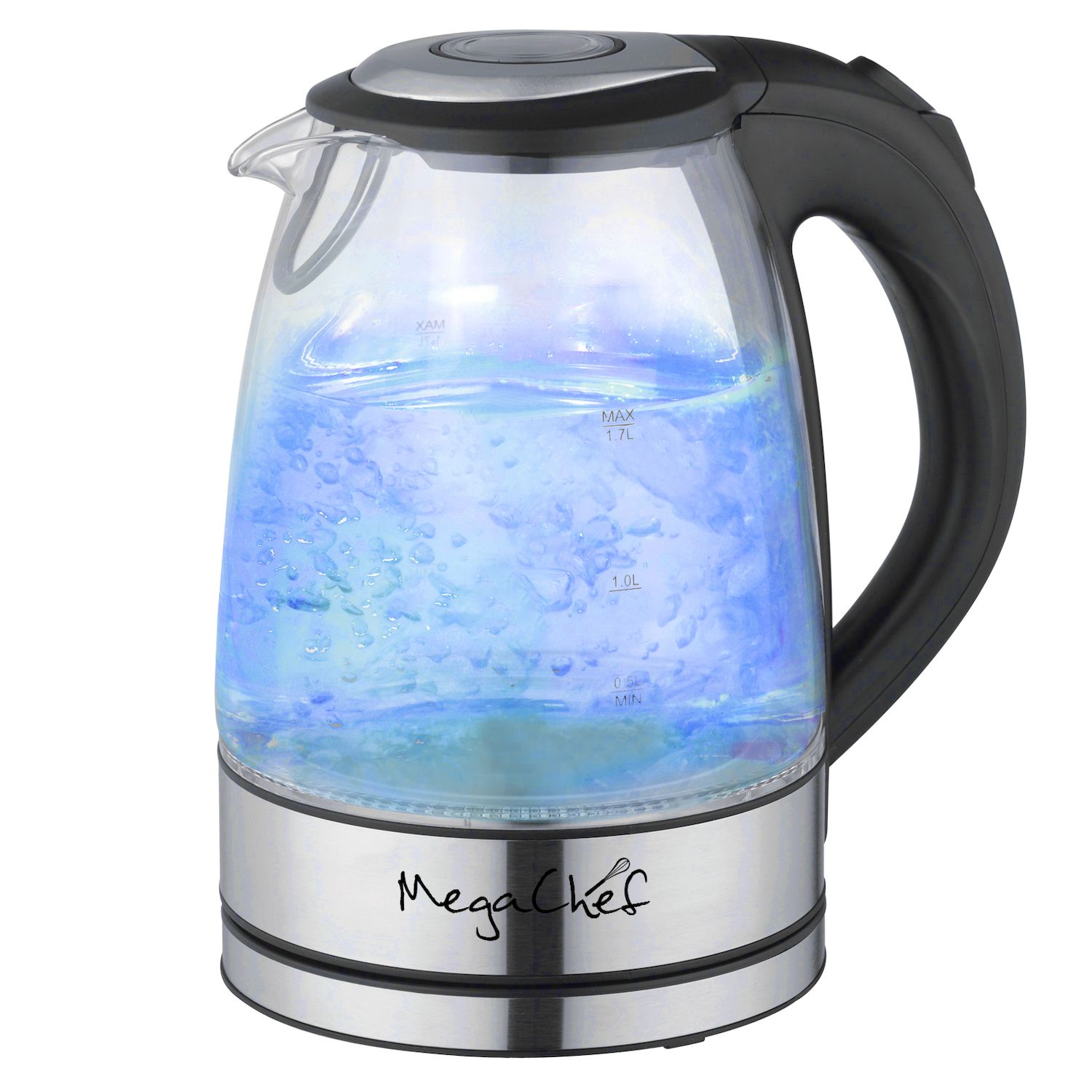 MegaChef 1.8 Liter Stainless Steel Electric Tea Kettle with Tea Infuser Cordless, Clear