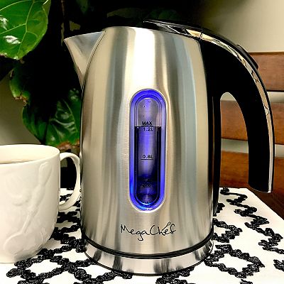 MegaChef 1.2-Liter Electric Tea Kettle, Silver