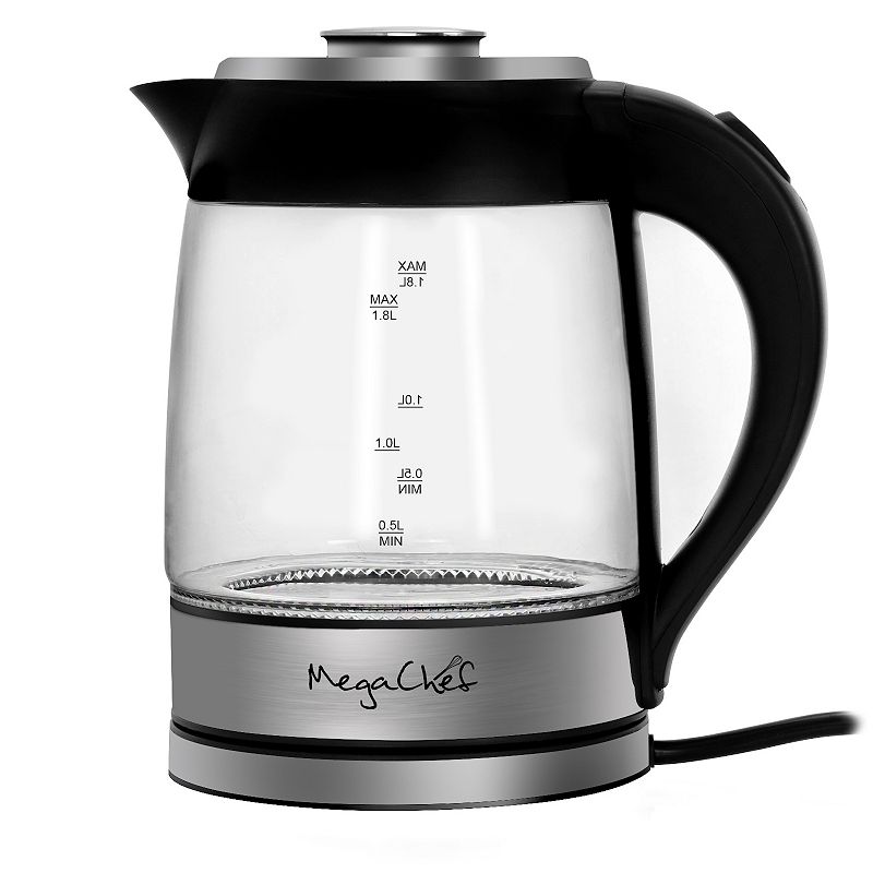 MegaChef 1.8-Liter Cordless Glass & Stainless Steel Electric Tea Infuser Kettle, None