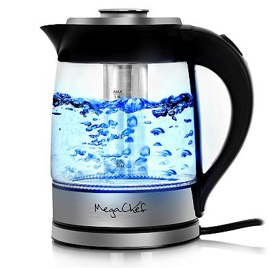 MegaChef 1.8-Liter Cordless Glass & Stainless Steel Electric Tea Kettle