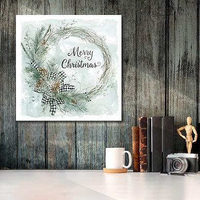 Courtside Market Merry Christmas Pine Wreath Canvas Wall Art