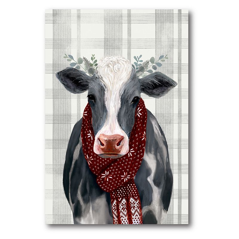 Courtside Market Yuletide Cow Canvas Wall Art, Multicolor, 18X26