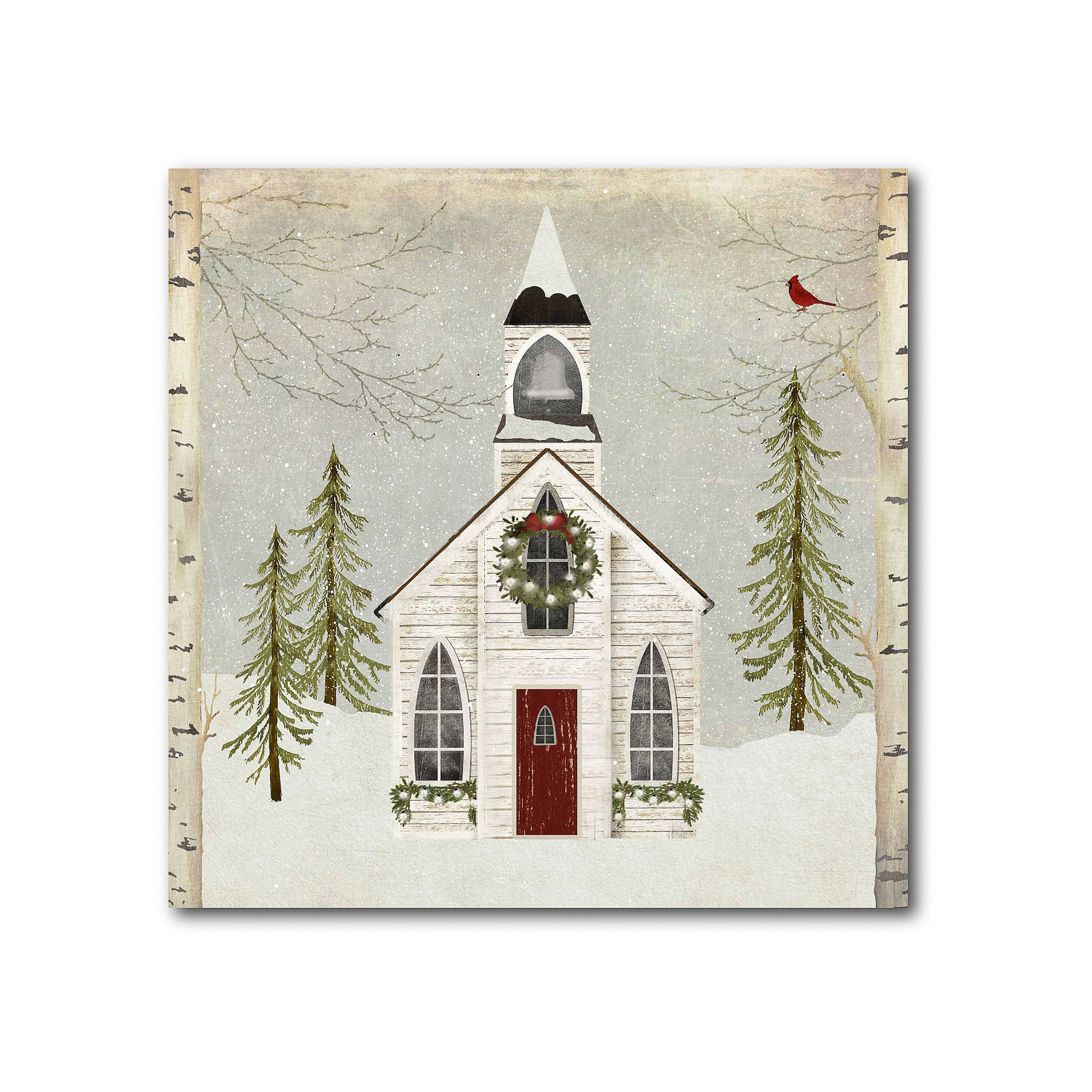 Courtside Market Snow Church Christmas Canvas Wall Art, Multi