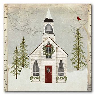 Courtside Market Snow Church Christmas Canvas Wall Art