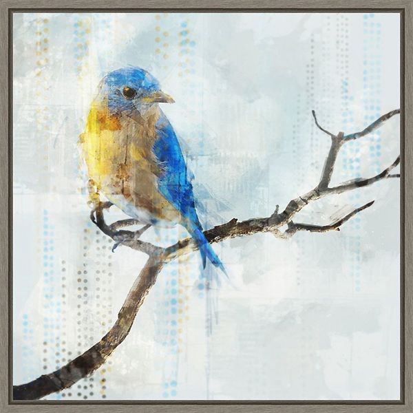 Blue bird wall art, Hummingbird canvas painting, Little bird