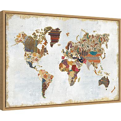 Amanti Art Pattern World Map Framed Canvas Wall Art