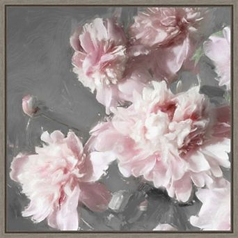 Amanti Art Pink Peonies on Gray II Framed Canvas Wall Art