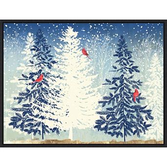Amanti Art Snow Christmas Trees Framed Canvas Wall Art