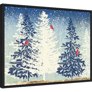 Amanti Art Snow Christmas Trees Framed Canvas Wall Art