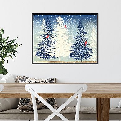 Amanti Art Snow Christmas Trees Framed Canvas Wall Art