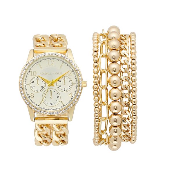 KENDALL & KYLIE Women's Crystal Watch & Multistrand Bracelet Set – Gold ...