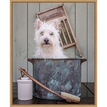Amanti Art Washing the Dog Bath Framed Canvas Wall Art