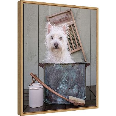 Amanti Art Washing the Dog Bath Framed Canvas Wall Art