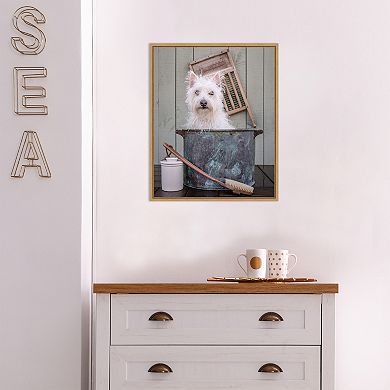Amanti Art Washing the Dog Bath Framed Canvas Wall Art