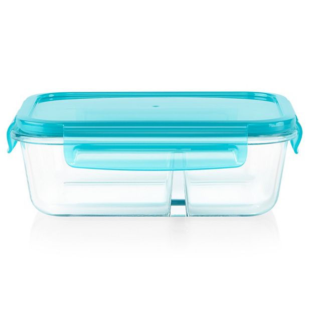 Pyrex MealBox 5.8-cup Divided Glass Food Storage Container with Blue Lid
