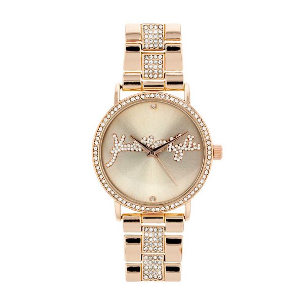 Kendall + Kylie Rose Gold Toned Metal Analog Watch with Bedazzled Logo