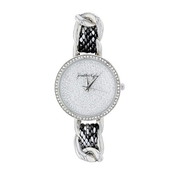Kendall + Kylie Silver Toned Metal and Braided Snake Print Vegan Leather Strap Analog Watch