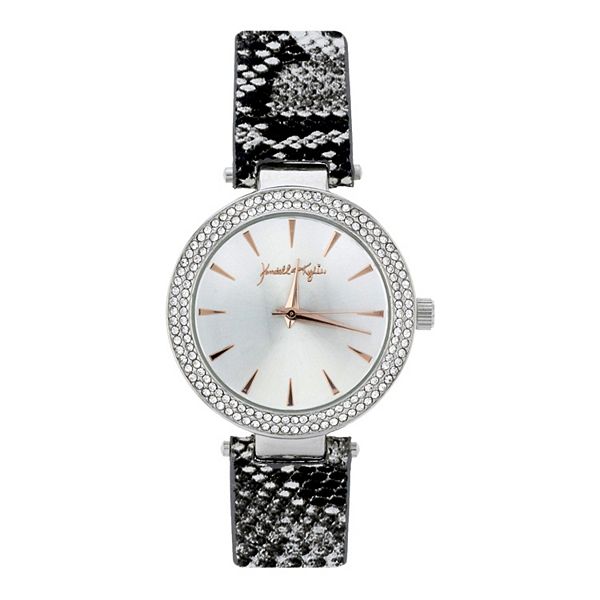 Kendall + Kylie Silver Toned with Vegan Snakeskin Print Leather Strap Analog Watch