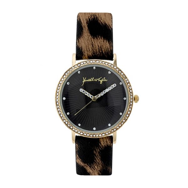 Kendall + Kylie Gold Tone with Watercolor Leopard Print Leather Strap Analog Watch