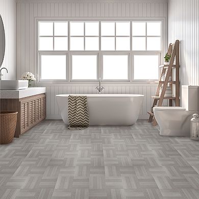 Achim Portfolio Ash Gray Wood 12'' x 12'' Self-Adhesive 9-piece Vinyl Floor Tile Set