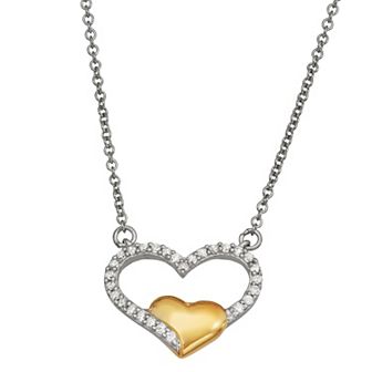 Jewelexcess Two Tone Sterling Silver 1/6 Carat T.W. Diamond Heart Pendant Necklace