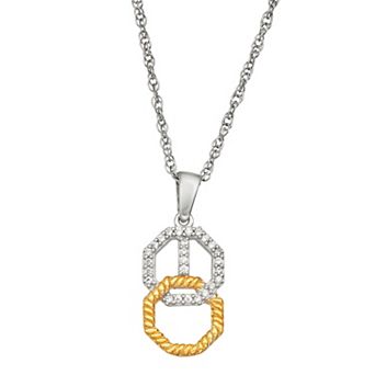 Jewelexcess Two Tone Sterling Silver 1/10 Carat T.W. Diamond Interlocked Pendant Necklace