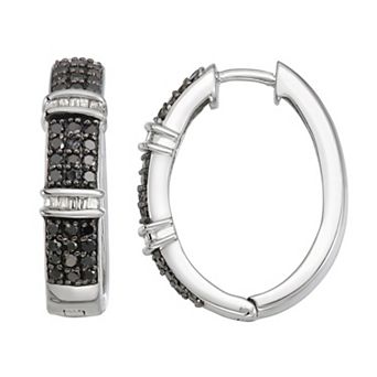 Jewelexcess Sterling Silver 1 Carat T.W. Black & White Diamond Hoop Earrings