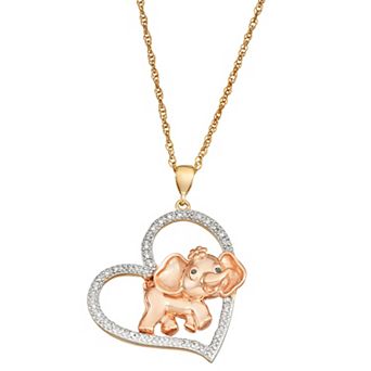 Jewelexcess Two Tone Sterling Silver 1/10 Carat T.W. Blue & White Diamond Elephant Heart Pendant Necklace