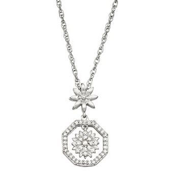 Jewelexcess Sterling Silver 1/6 Carat T.W. Diamond Flower Pendant Necklace