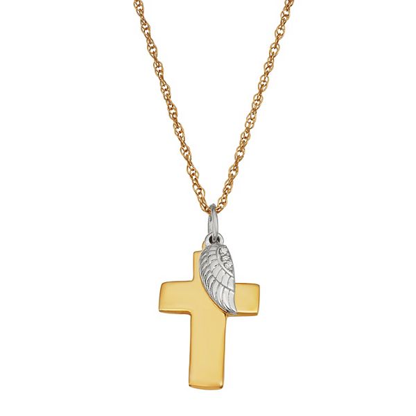 Jewelexcess Two Tone Sterling Silver Diamond Accent Cross Pendant Necklace