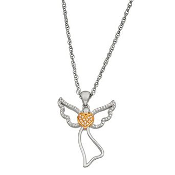Jewelexcess Two Tone 1/6 Carat T.W. Diamond Angel Pendant Necklace