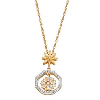 Jewelexcess 14k Gold Over Sterling Silver 1/6 Carat T.W. Diamond Flower Pendant Necklace