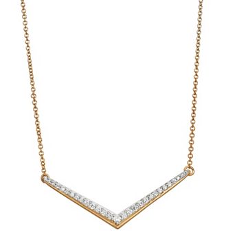Jewelexcess 14k Gold Over Sterling Silver 1/4 Carat T.W. Diamond V-Shape Pendant Necklace
