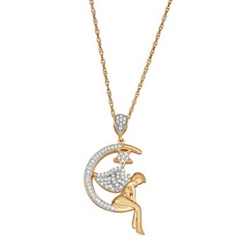 Jewelexcess 14k Gold Over Sterling Silver 1/5 Carat T.W. Diamond Angel Pendant Necklace