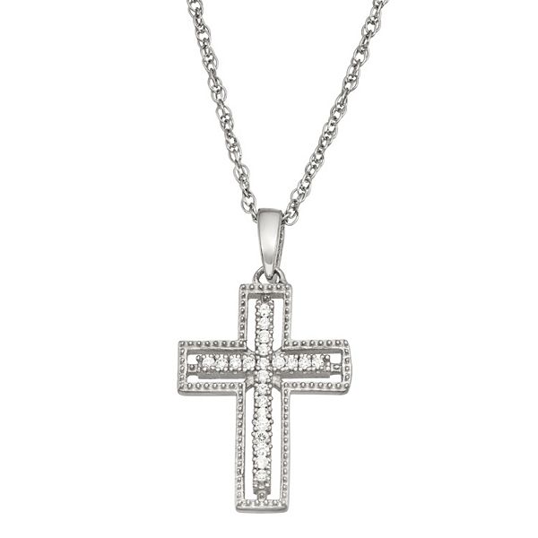 Jewelexcess Sterling Silver 1/6 Carat T.W. Diamond Cross Pendant Necklace